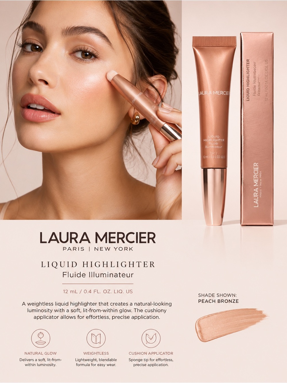 Laura Mercier Liquid Highlighter Peach Bronze 0.4 oz / 12 mL New In Box